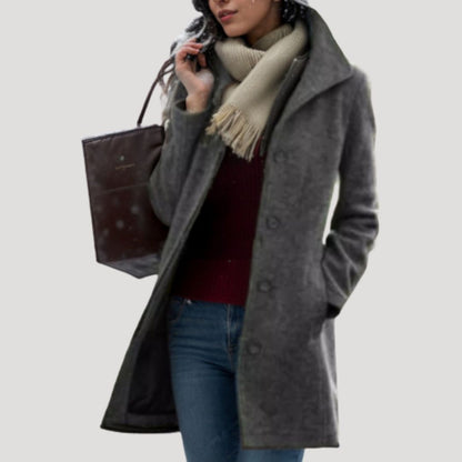 Long wool blend buttoned winter coat for women | Woolbridge -3