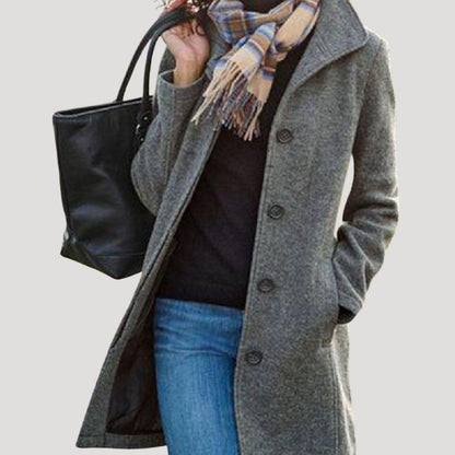 Long wool blend buttoned winter coat for women | Woolbridge -4