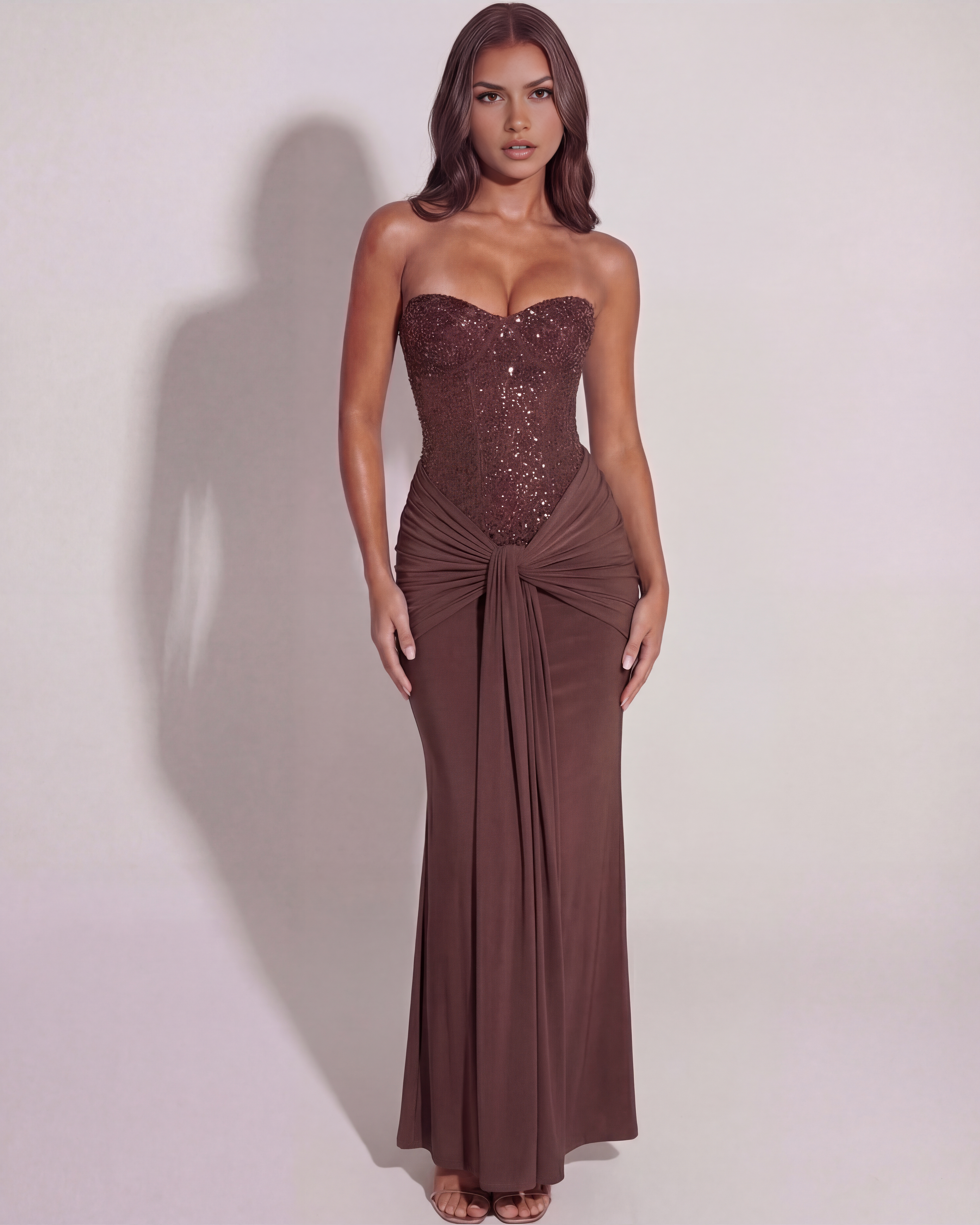 Sculpted plum evening maxi dress for women | Jasmine