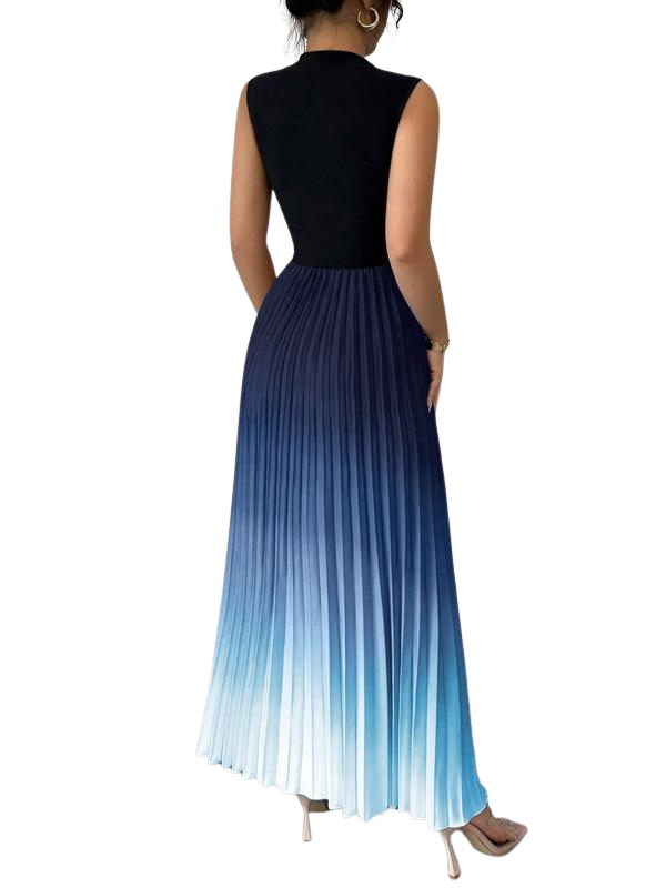 Ombre sleeveless pleated evening dress for women | Yza