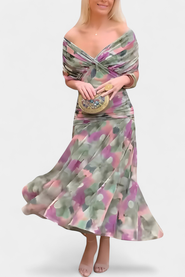 Long floral V-neck dress for women | Florendra