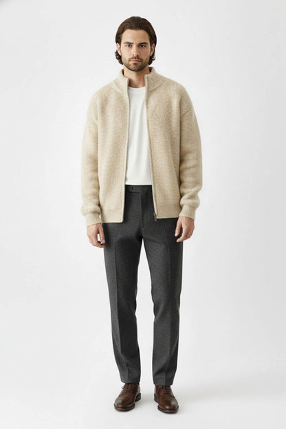 Full-zip stand collar knit jumper for men | Caurelle