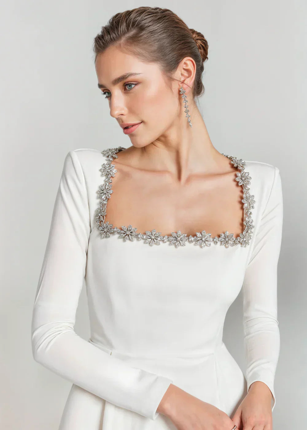 Elegant square-neck mini dress with long sleeves Chic for Women | Willow Grace