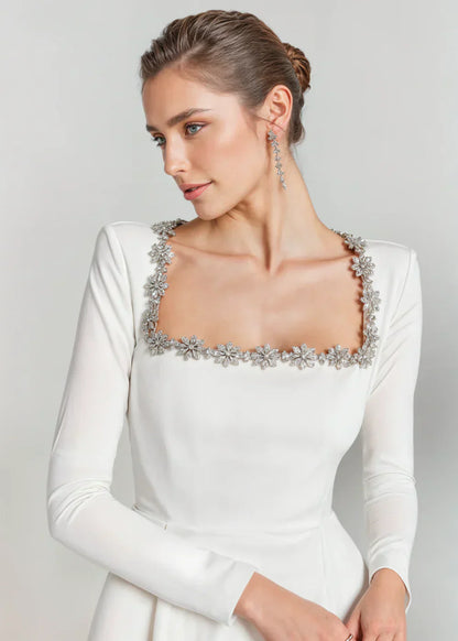 Elegant square-neck mini dress with long sleeves Chic for Women | Willow Grace