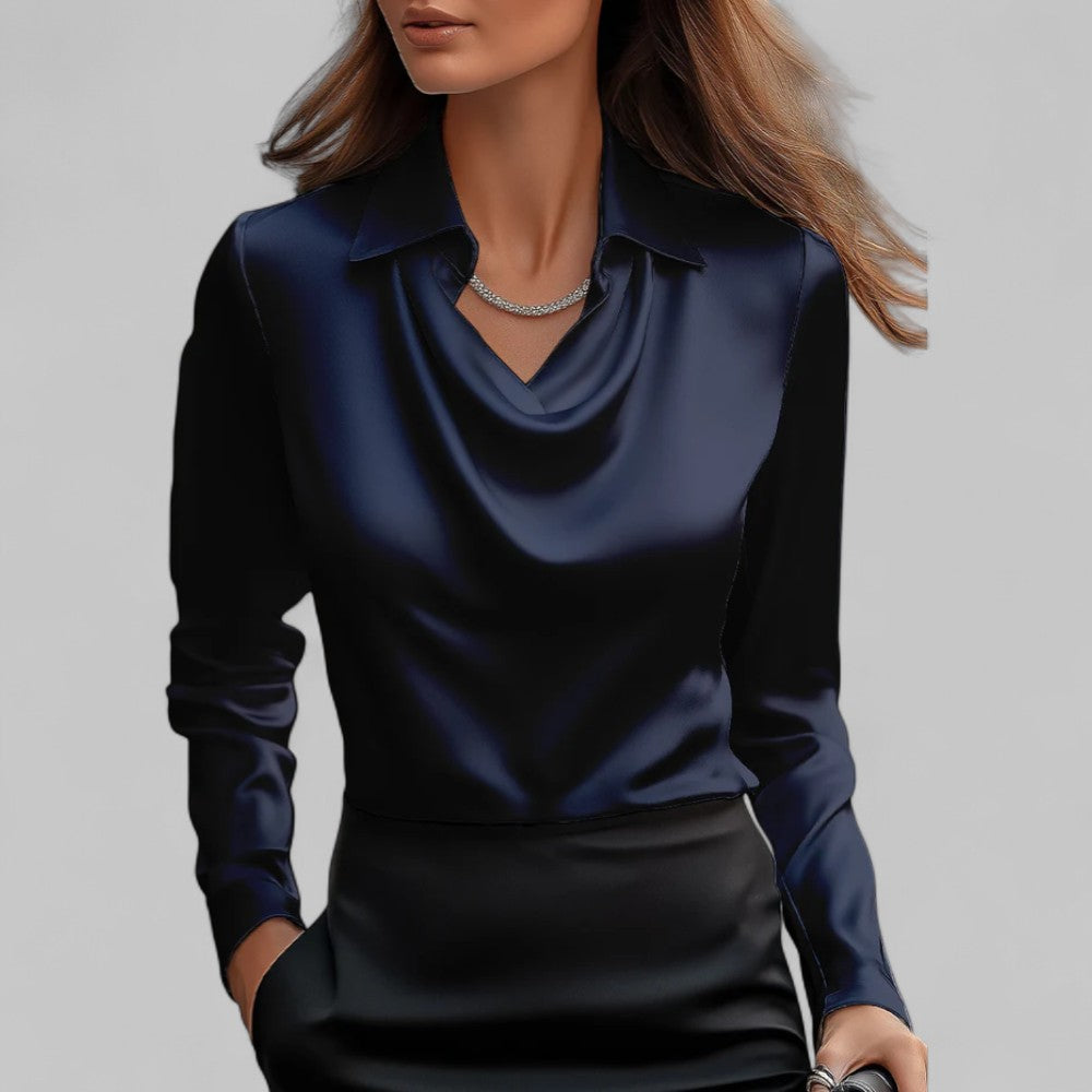 Elegant draped-collar everyday blouse for women | Amélie -8