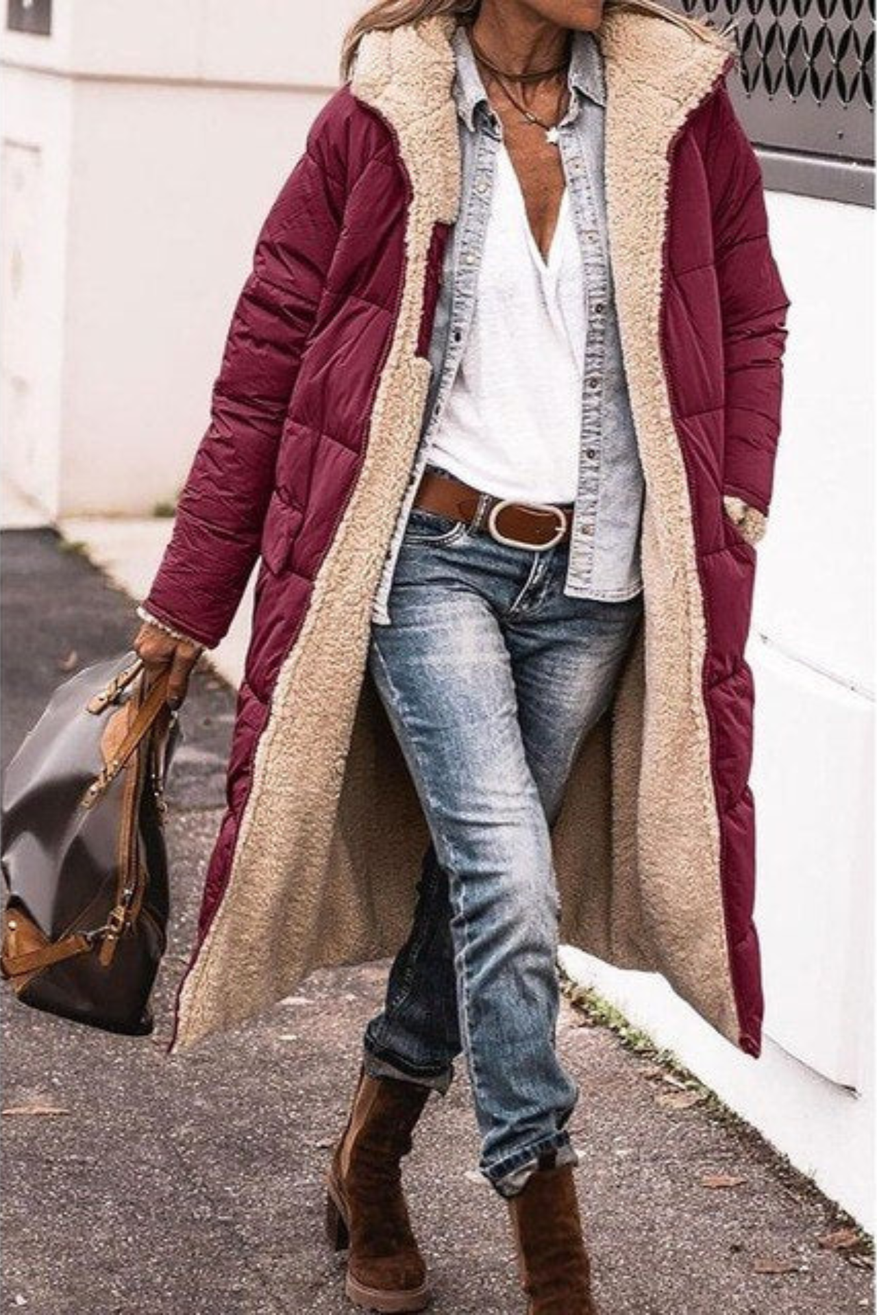 Elegant reversible long coat for women | Elvoria