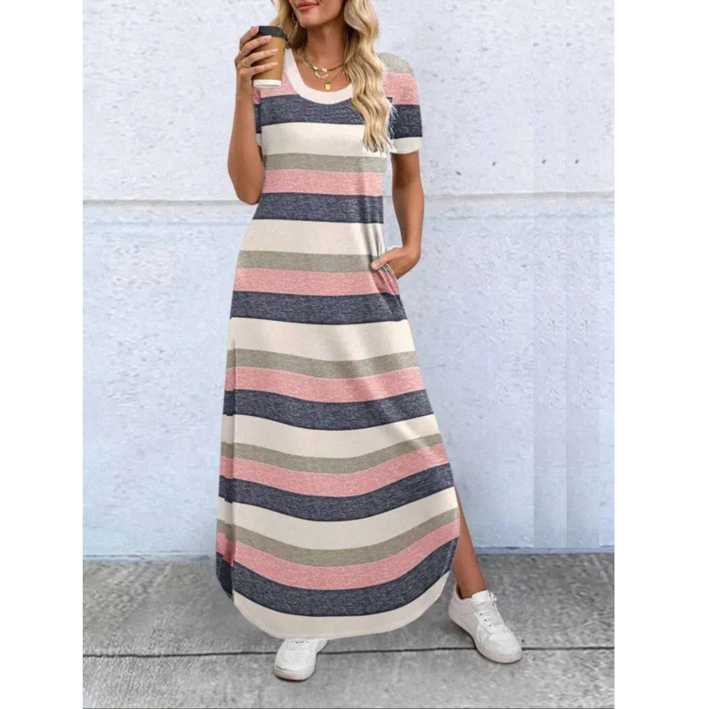 Casual round neck maxi dress for women | Relna