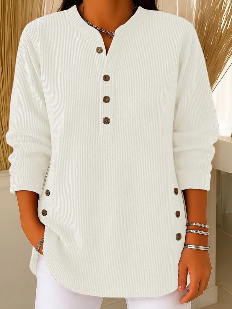 Classic button henley tunic everyday top for women | Eden -5