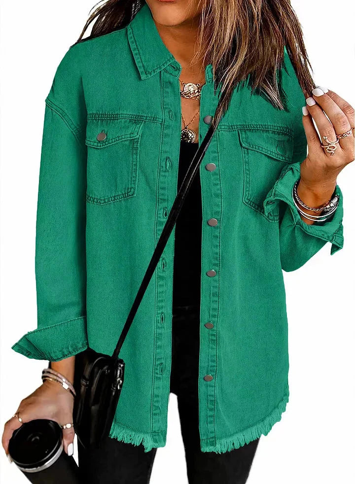 Relaxed button-front jacket with classic collar for women | Katja