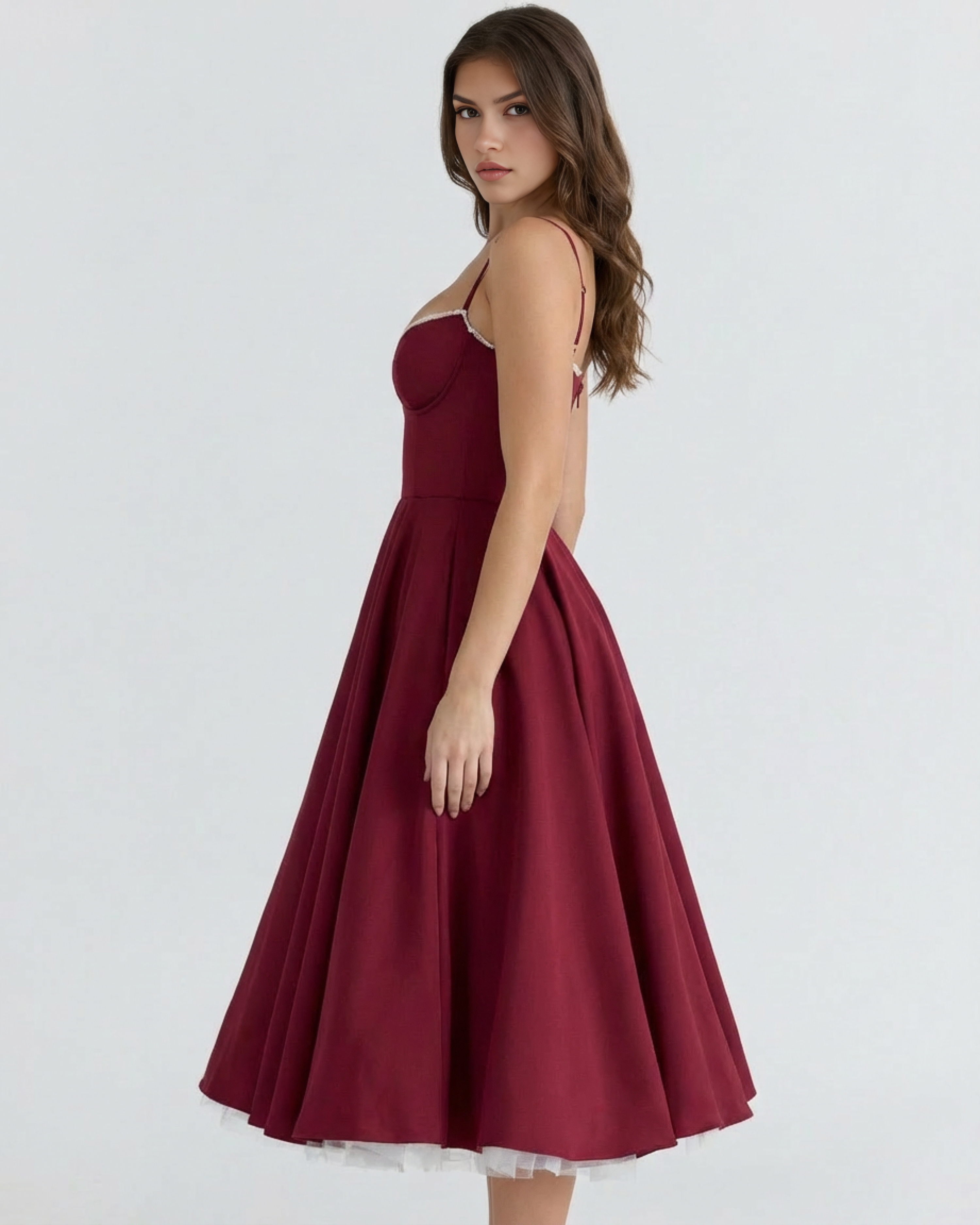 Satin boned corset midi dress for women | Selene