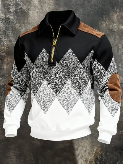 Geometric casual sweater with half-zip collar for men | Zanik
