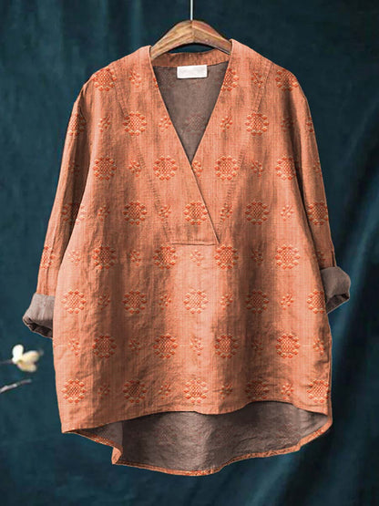 Embroidered V-Neck Relaxed Blouse for Women | Cara