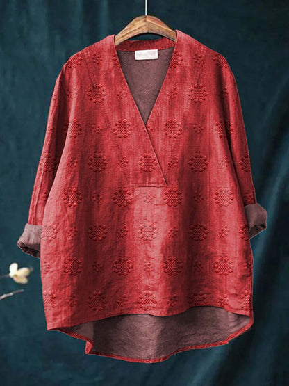 Embroidered V-Neck Relaxed Blouse for Women | Cara