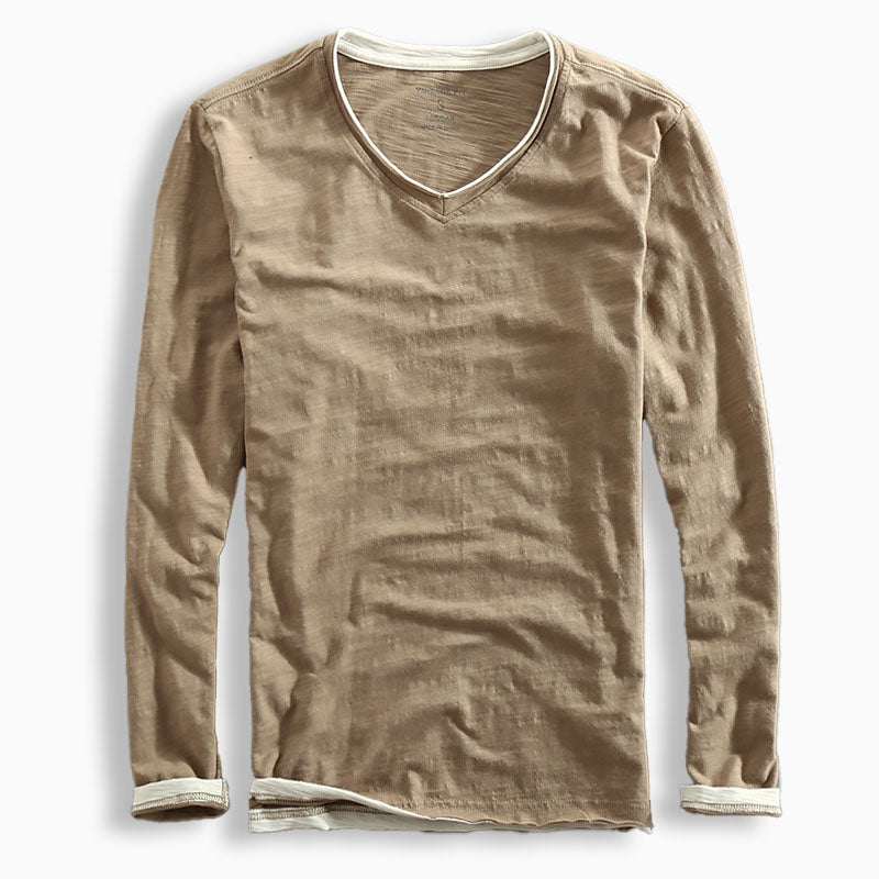 Minimalist long-sleeve V-neck everyday tee for men | Haruto -2
