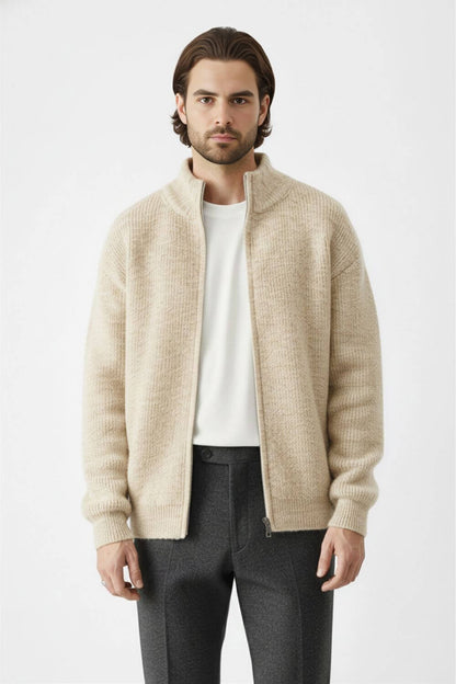 Full-zip stand collar knit jumper for men | Caurelle