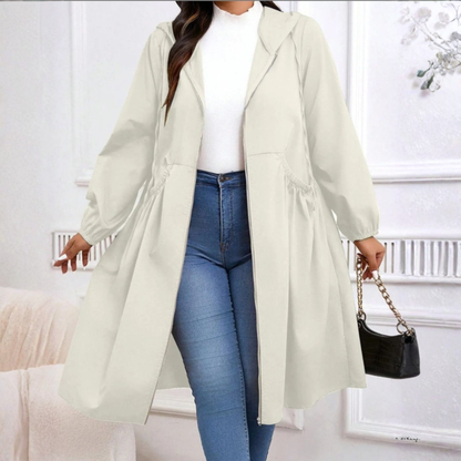 Plus size drawstring zip-up long sleeve hooded coat for women | Avril