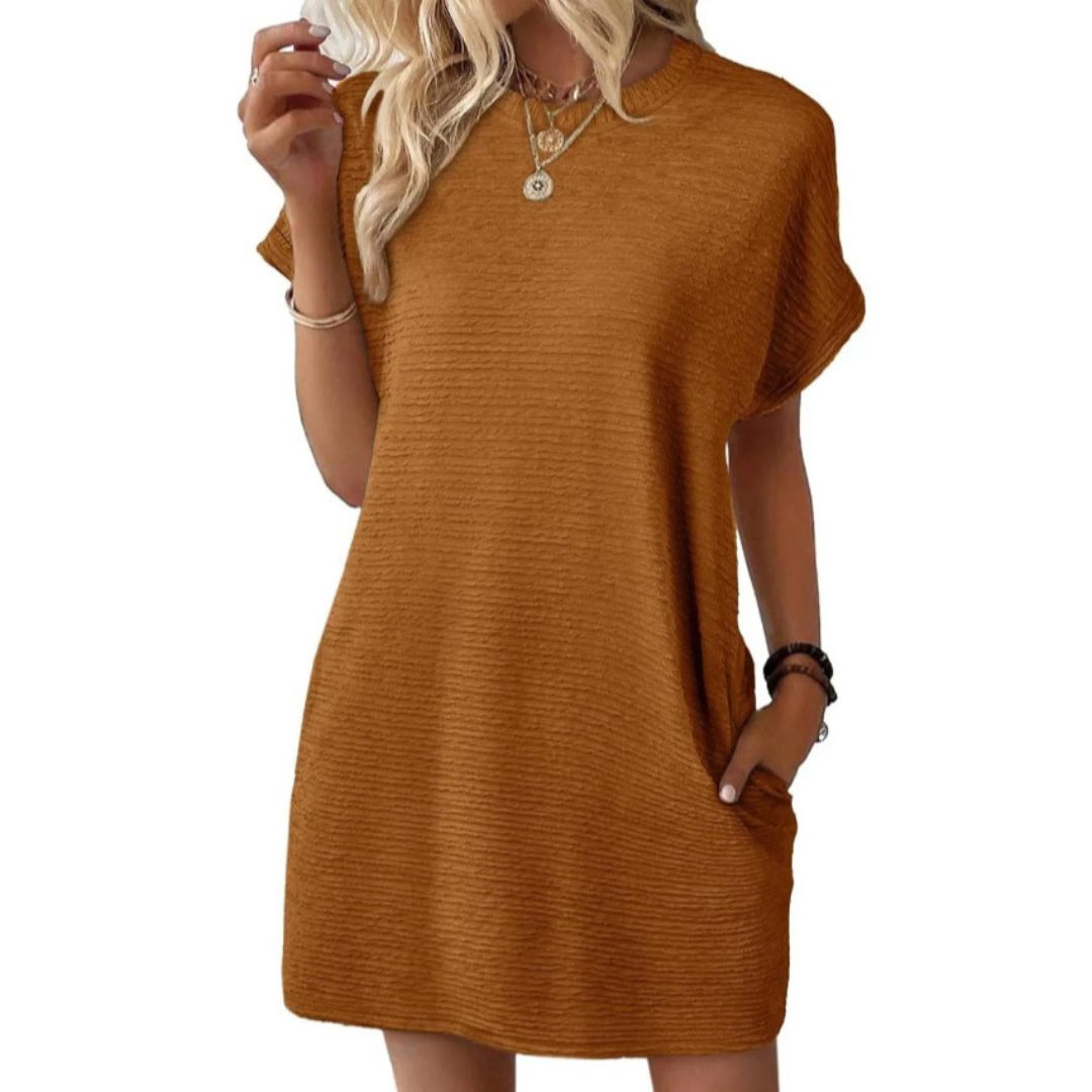 Minimalist round neck summer dress for women | Evasha