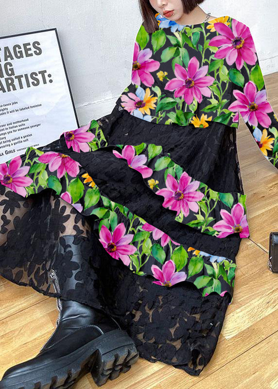 Bohemian Black Ruffle Panel Autumn Dress Chic For Women | Seraphine