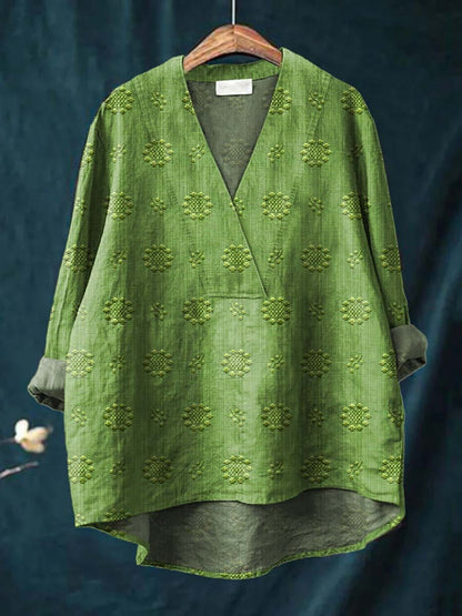 Embroidered V-Neck Relaxed Blouse for Women | Cara