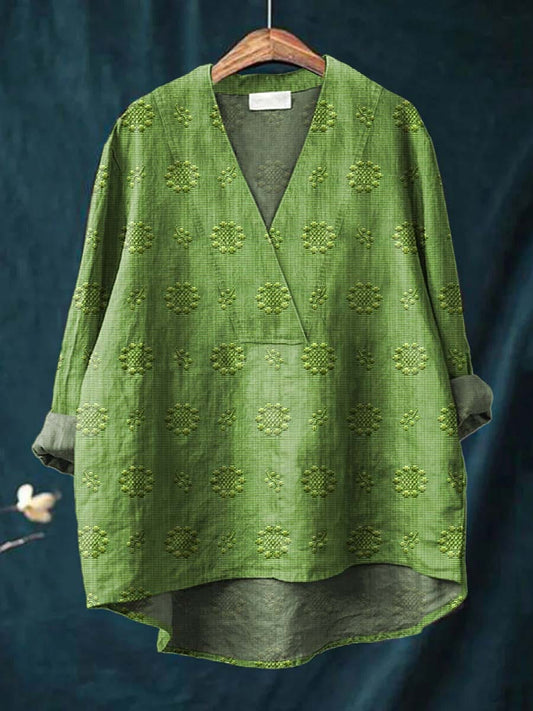 Embroidered V-Neck Relaxed Blouse for Women | Cara