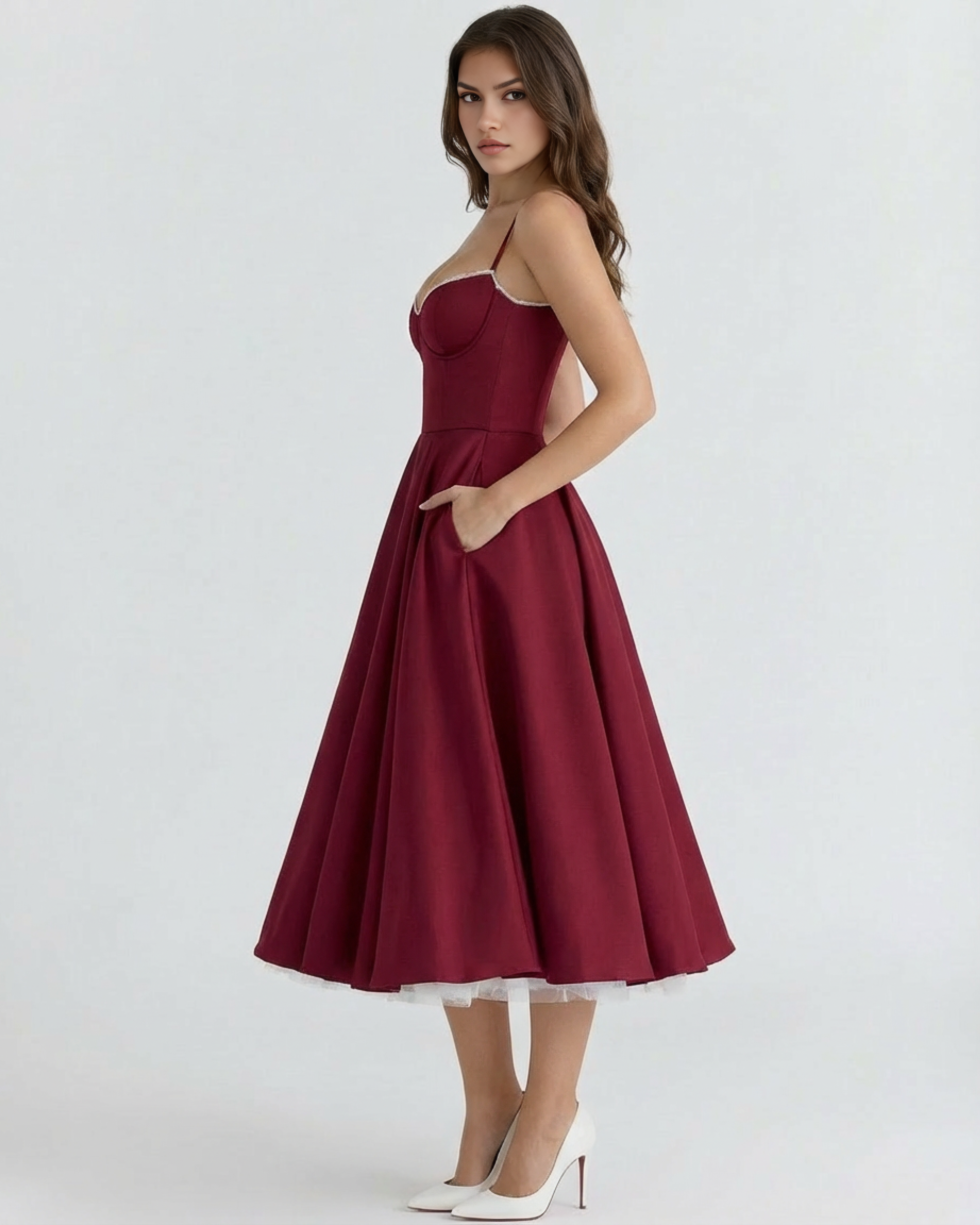 Satin boned corset midi dress for women | Selene