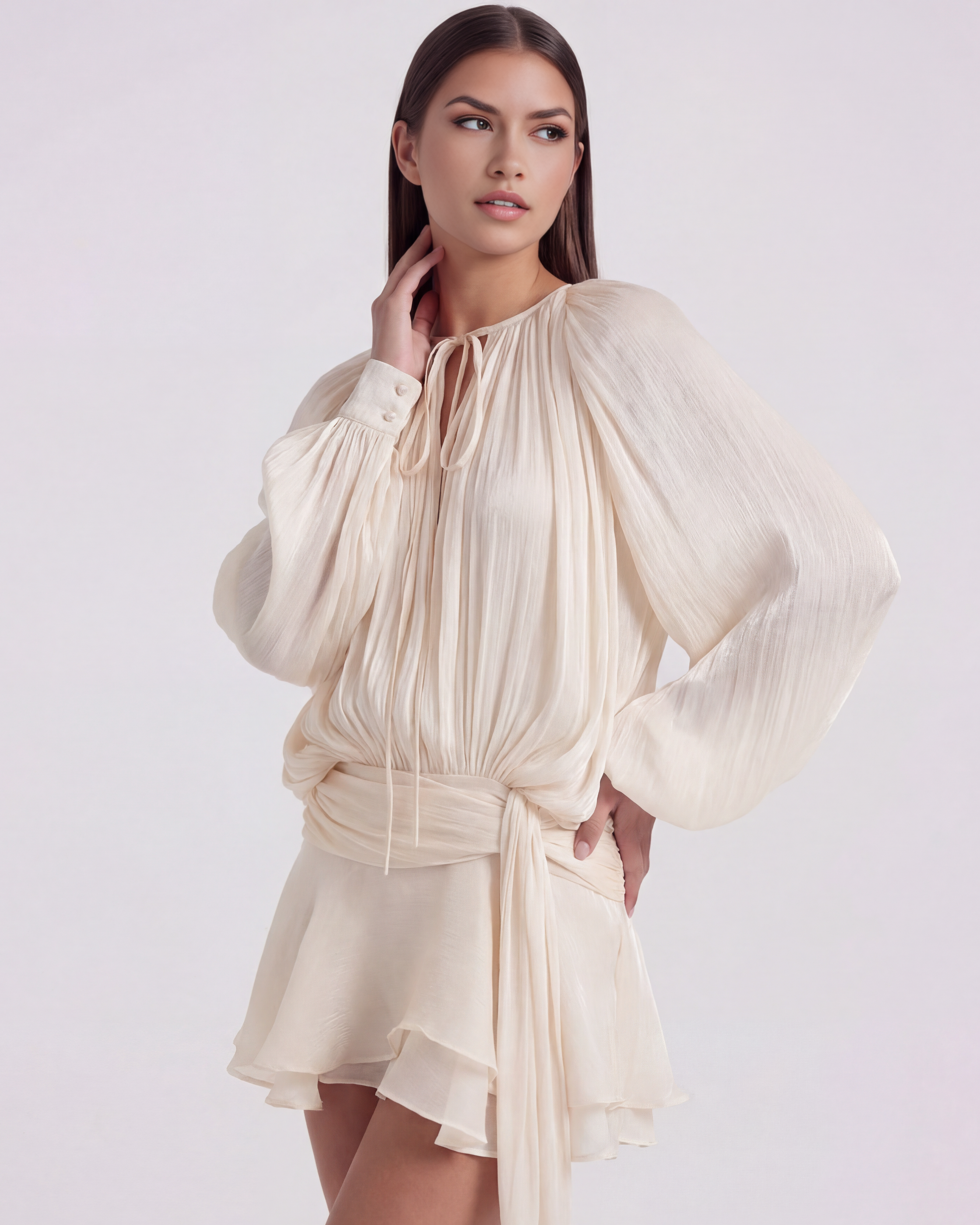 Pleated ruffled hem mini dress for women | Giovanna