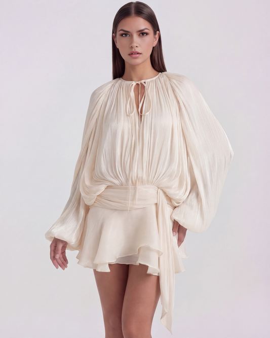 Pleated ruffled hem mini dress for women | Giovanna