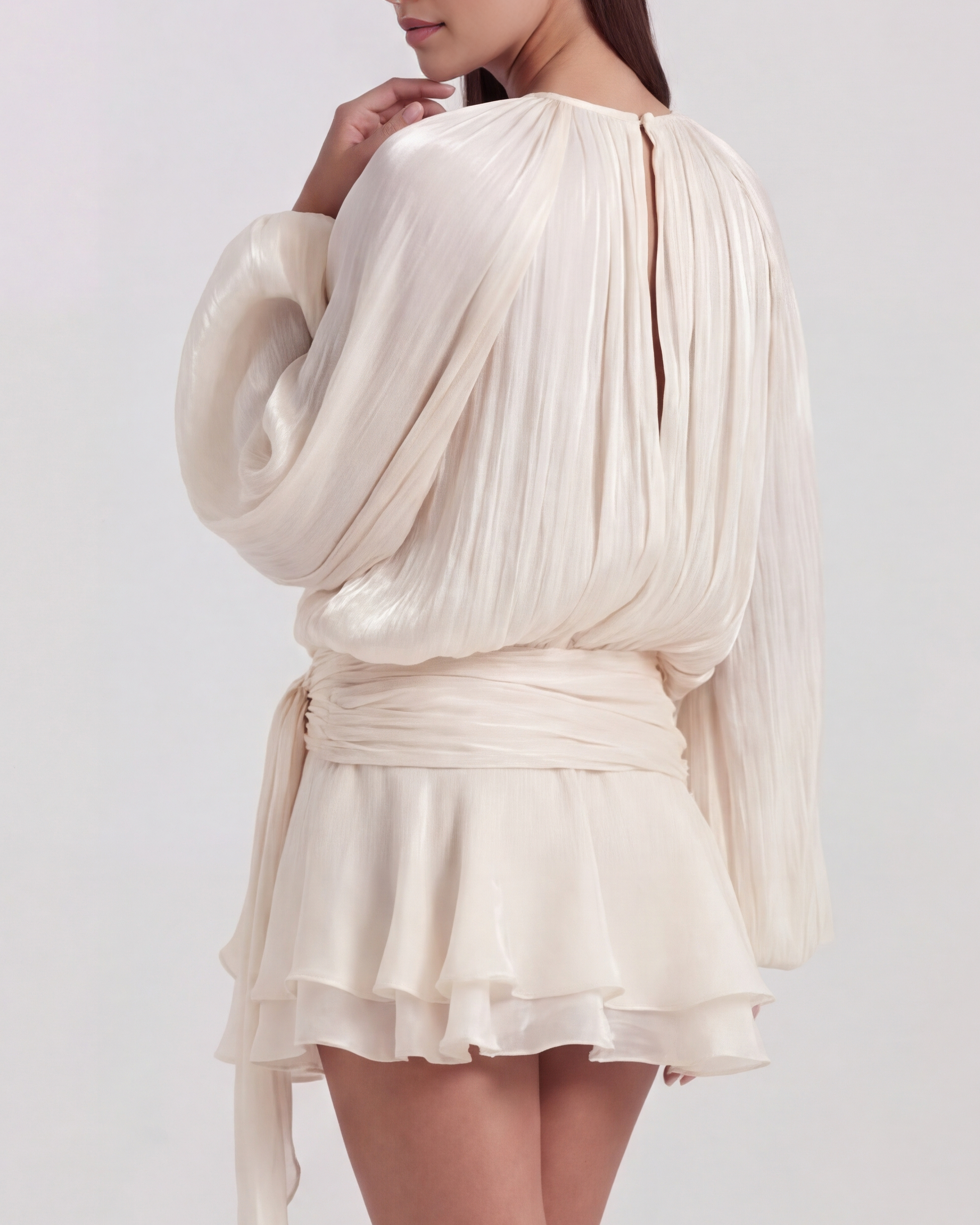 Pleated ruffled hem mini dress for women | Giovanna
