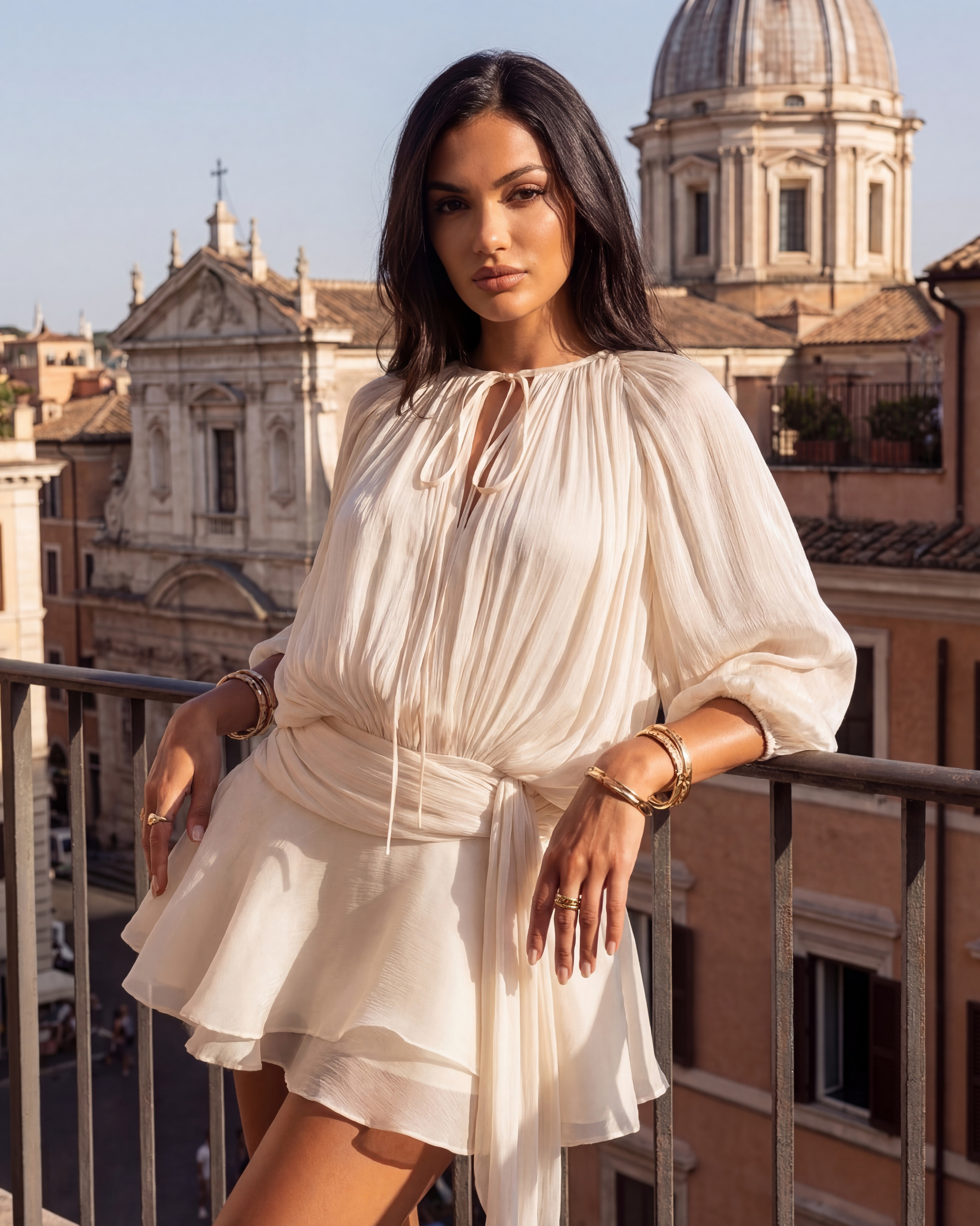 Pleated ruffled hem mini dress for women | Giovanna