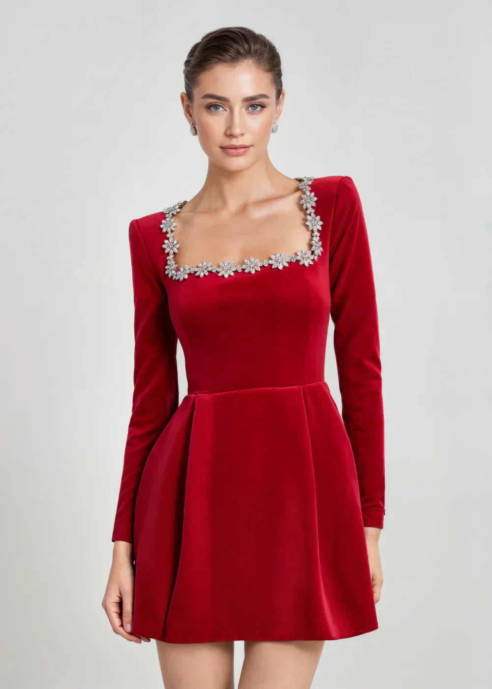Elegant square-neck mini dress with long sleeves Chic for Women | Willow Grace