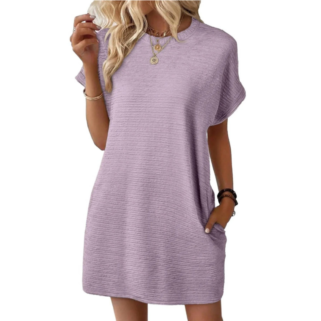 Minimalist round neck summer dress for women | Evasha