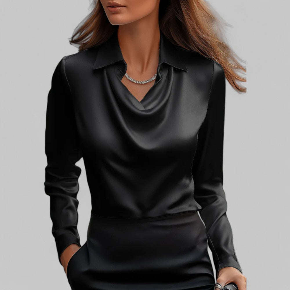 Elegant draped-collar everyday blouse for women | Amélie -9