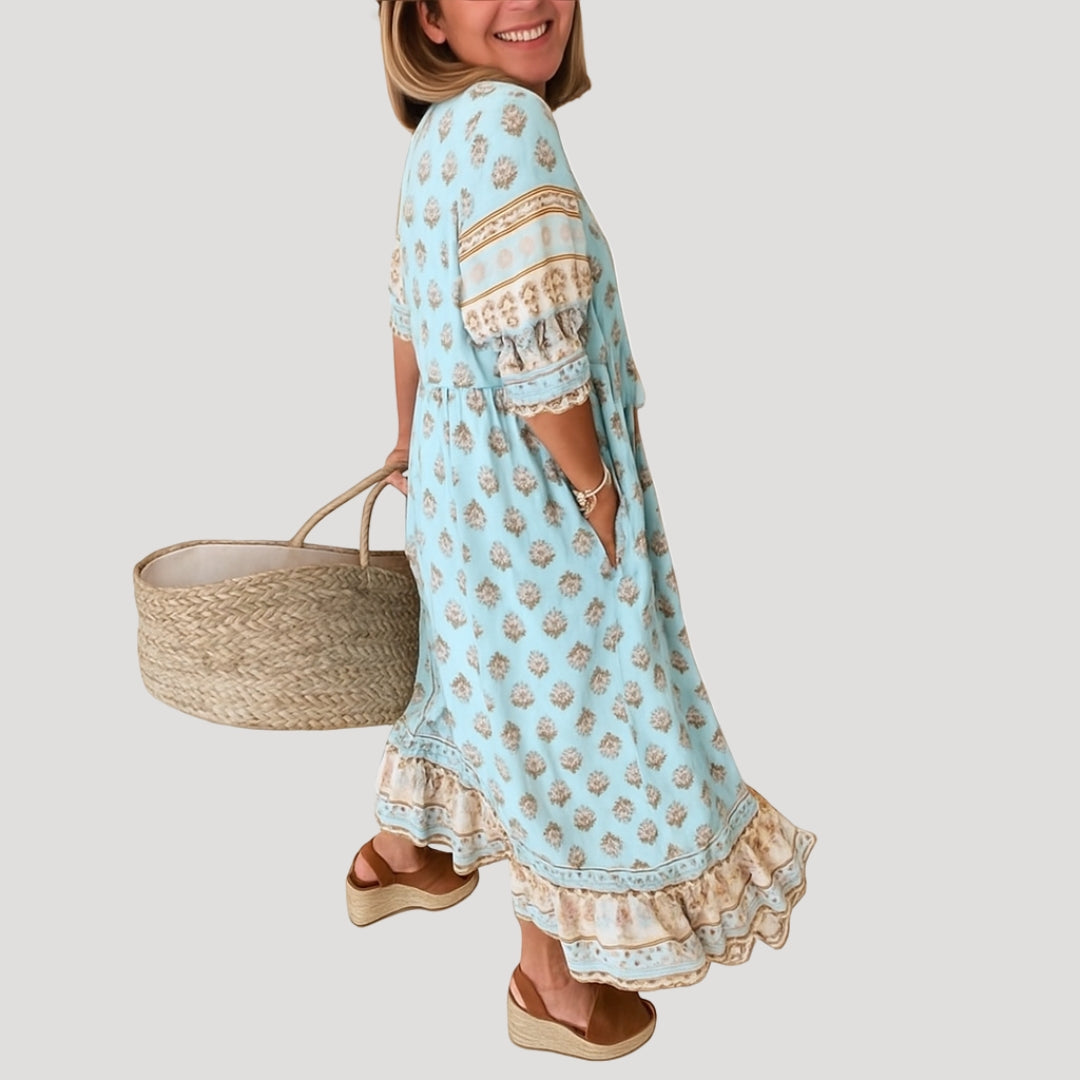 Boho beach midi dress with pockets for women | Beachelle -2