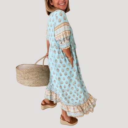 Boho beach midi dress with pockets for women | Beachelle -2