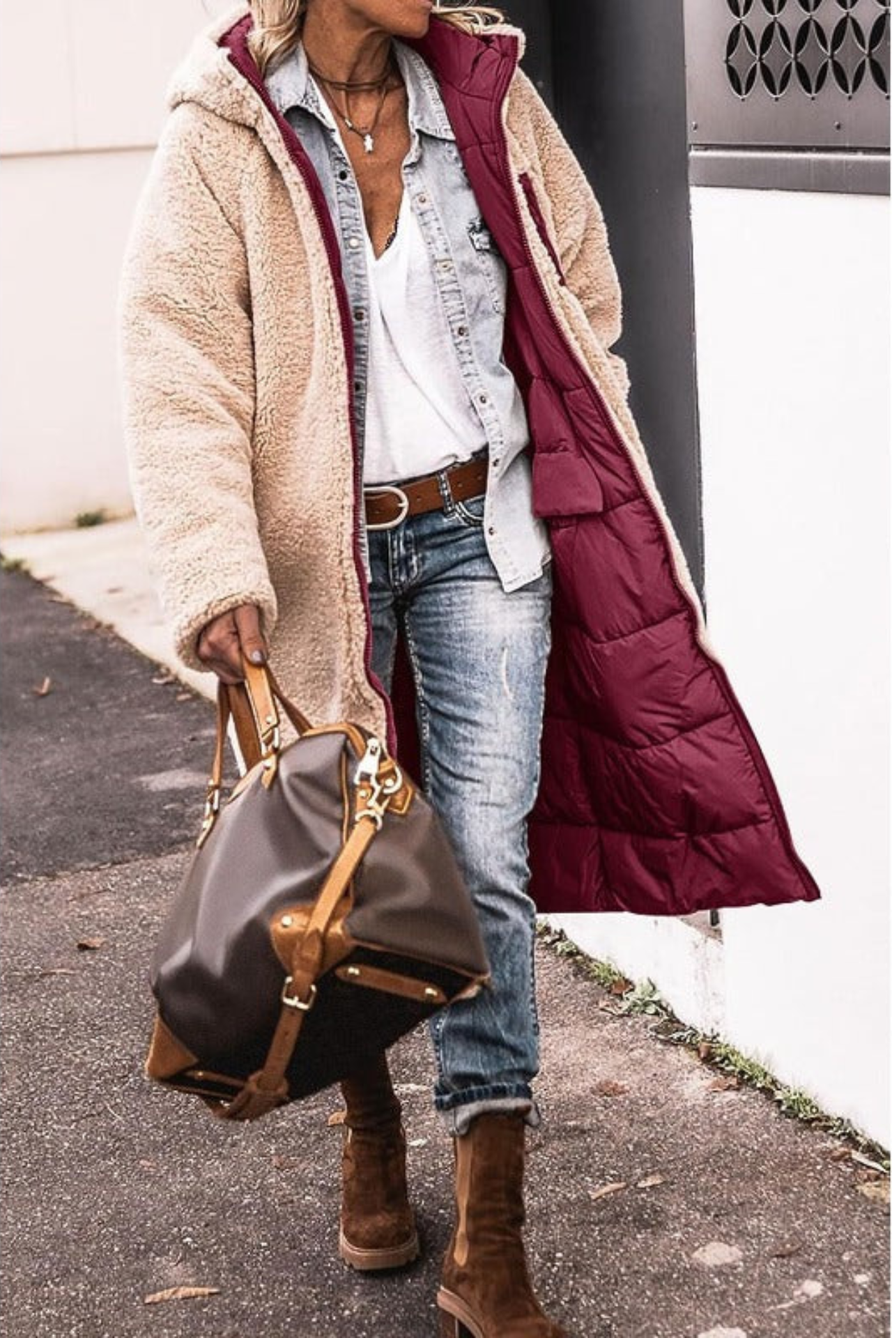 Elegant reversible long coat for women | Elvoria