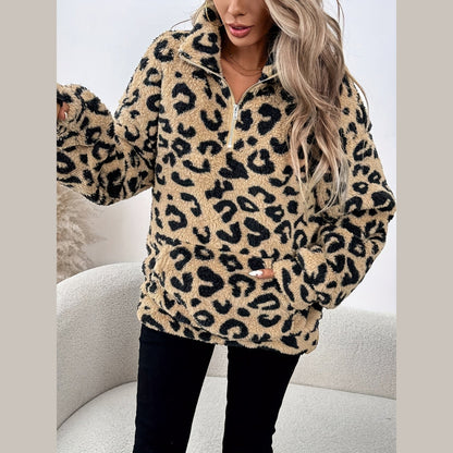 Leopard print zip sweater for women | Leona