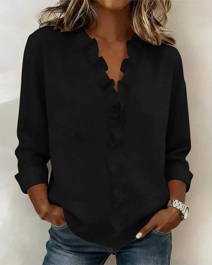 Ruffle V-Neck Long Sleeve Blouse for Women | Indie