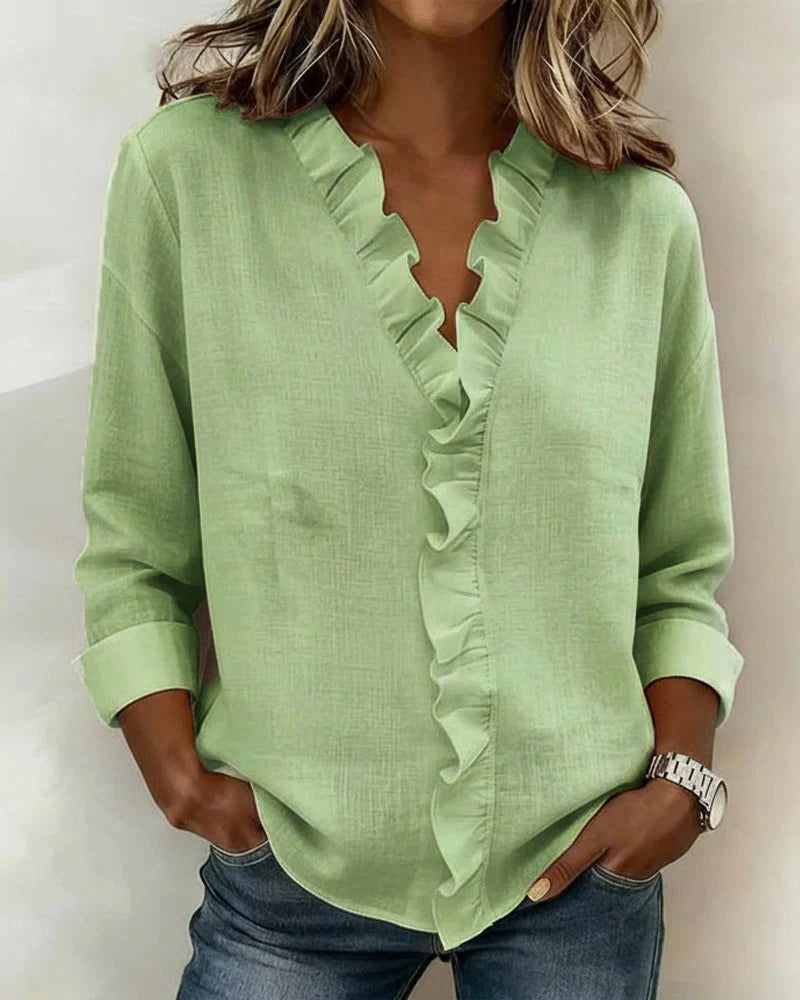 Ruffle V-Neck Long Sleeve Blouse for Women | Indie