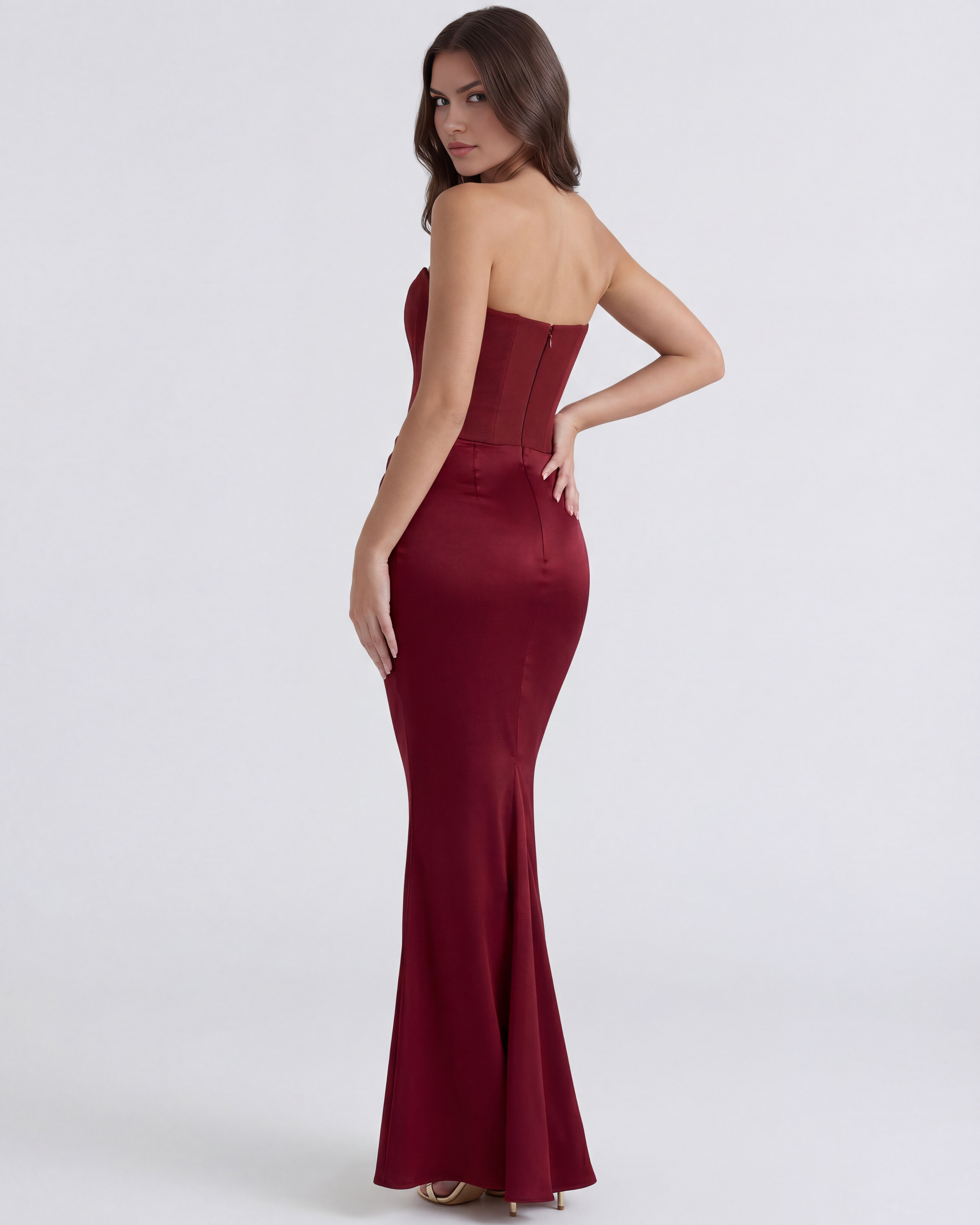 Sculpted corset strapless maxi dress for women | Rosalind