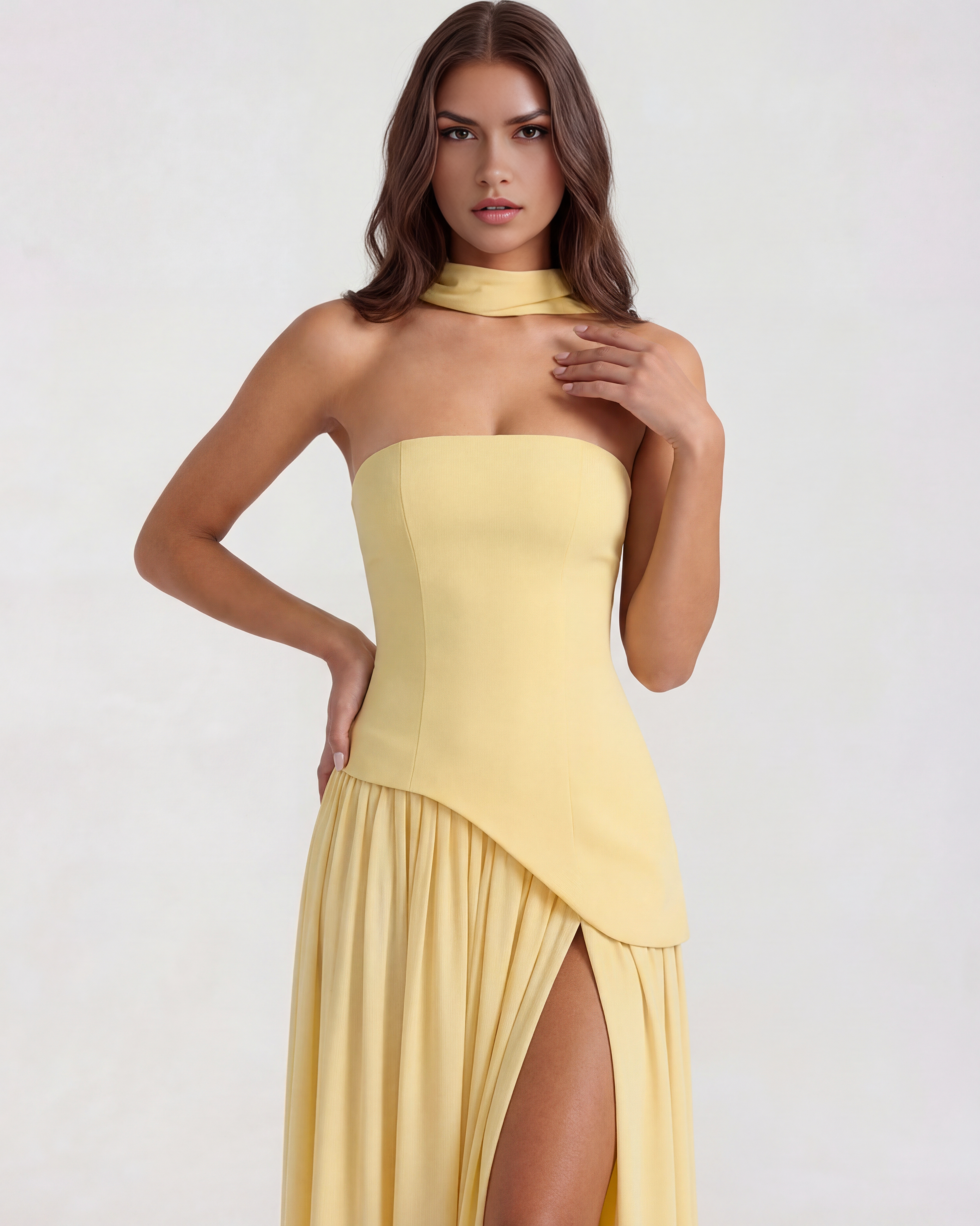 Structured bodice crepe maxi dress for women | Serena