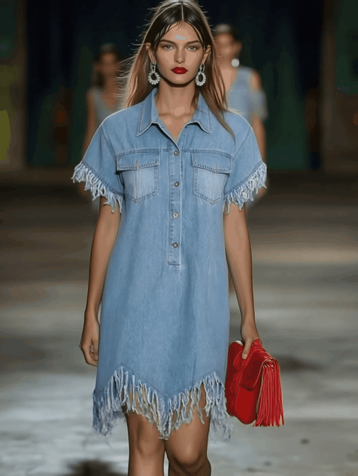 Vintage denim shirt mini dress with tassel detail Chic for Women | Solmara