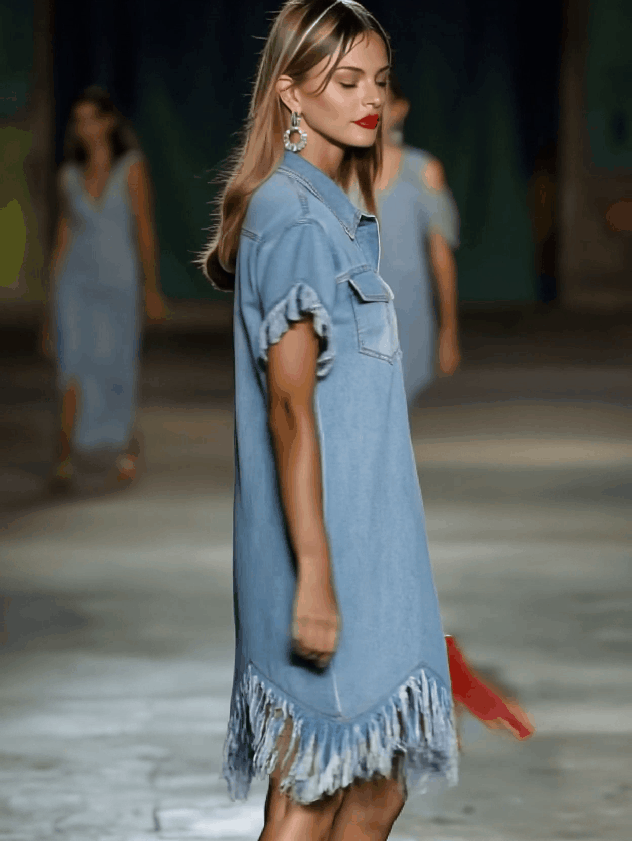 Vintage denim shirt mini dress with tassel detail Chic for Women | Solmara