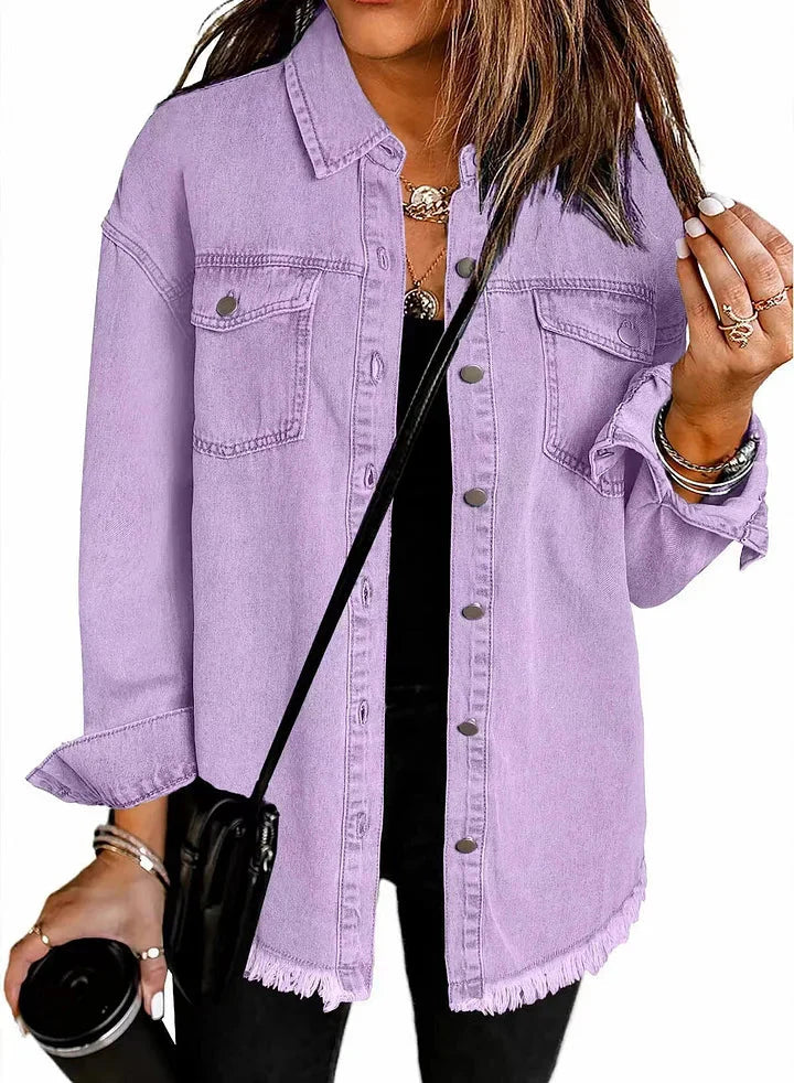 Relaxed button-front jacket with classic collar for women | Katja