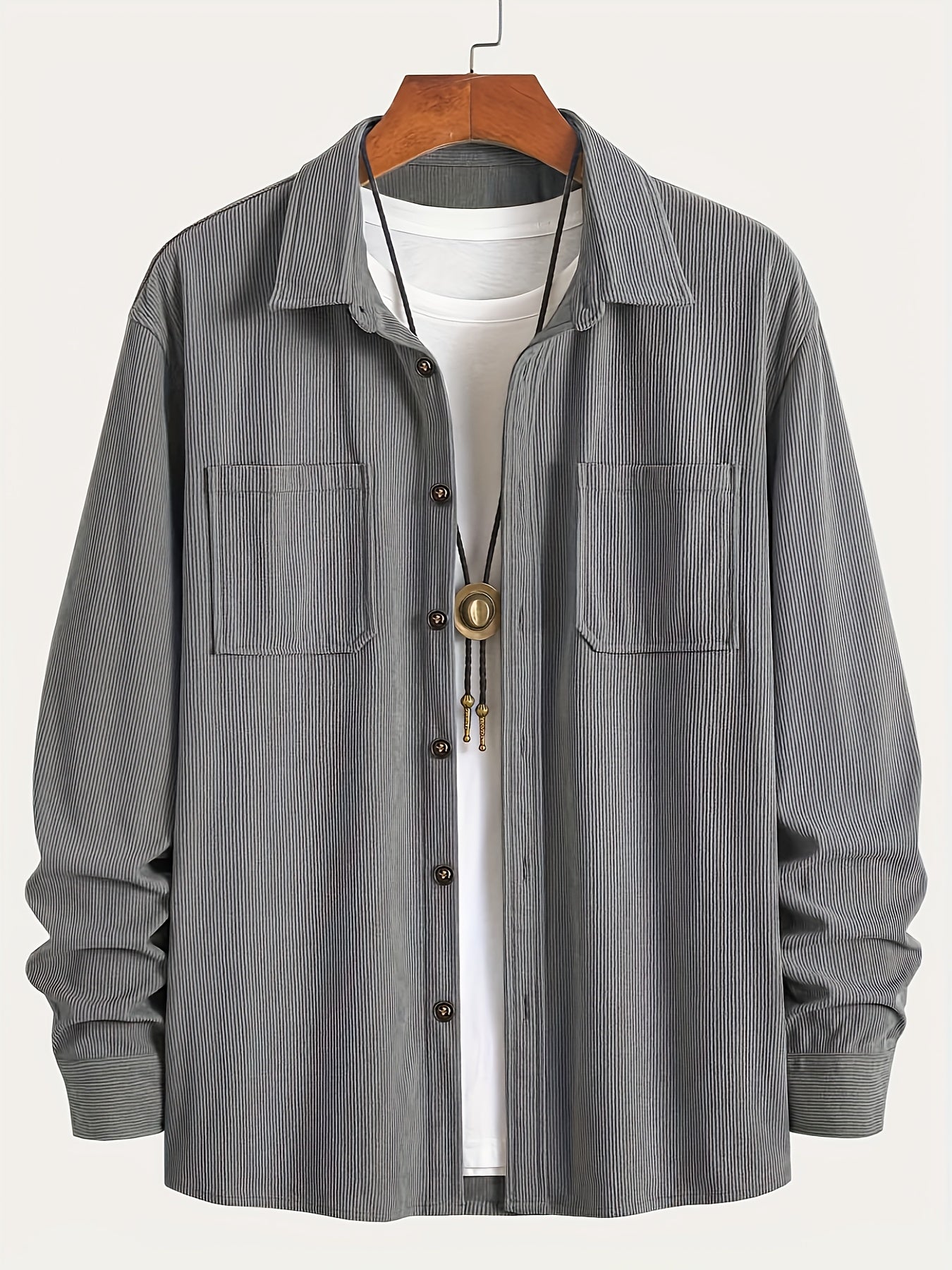 Textured casual button-up overshirt for men | Ellison Cord -6
