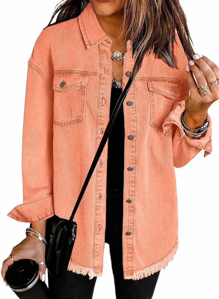 Relaxed button-front jacket with classic collar for women | Katja