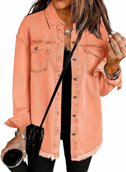 Relaxed button-front jacket with classic collar for women | Katja