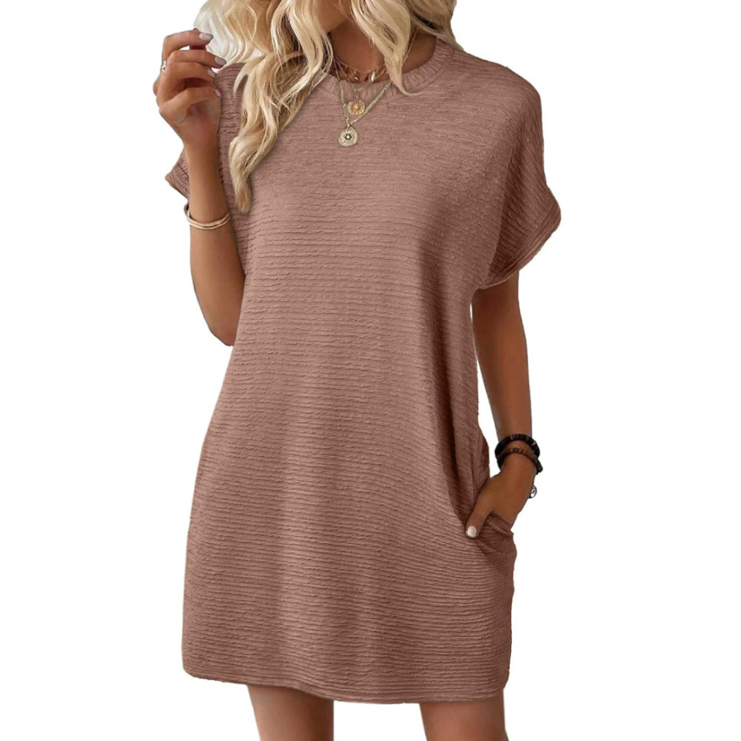 Minimalist round neck summer dress for women | Evasha
