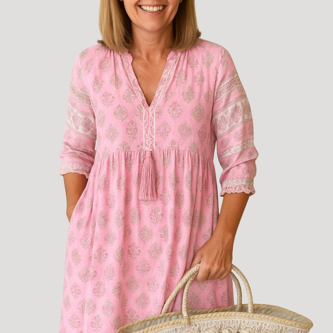 Boho beach midi dress with pockets for women | Beachelle -6