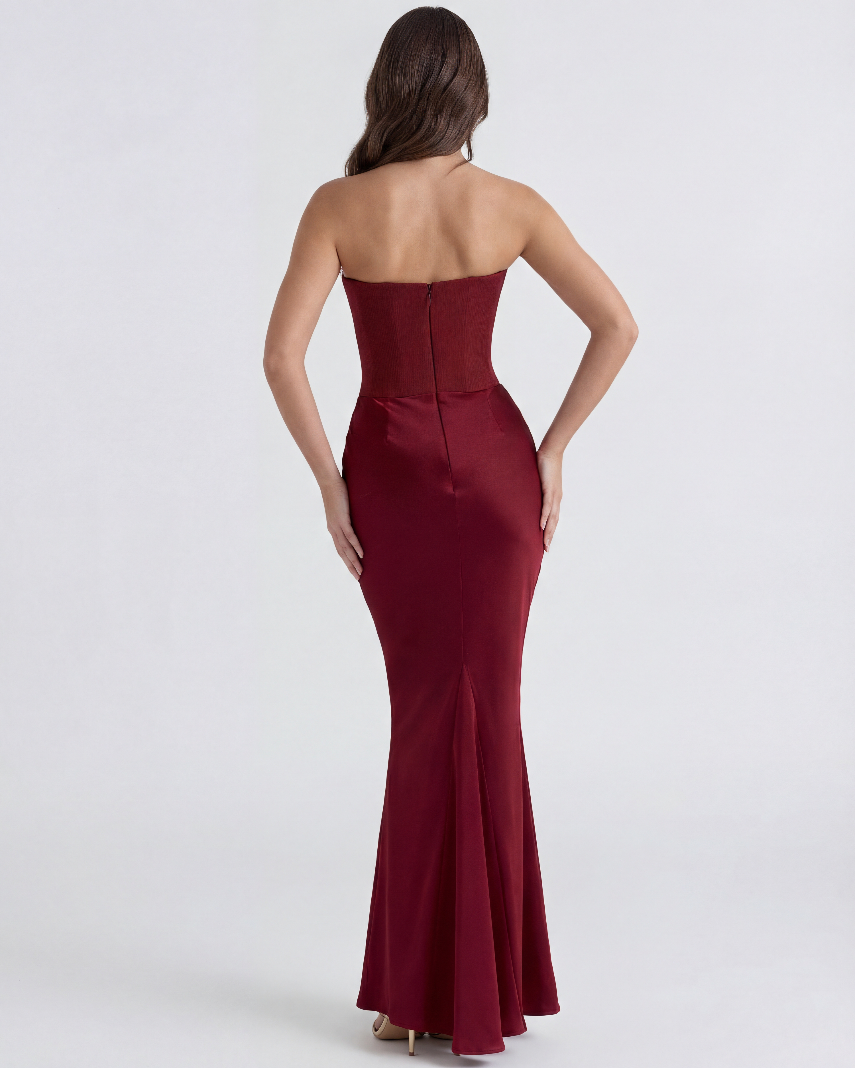 Sculpted corset strapless maxi dress for women | Rosalind