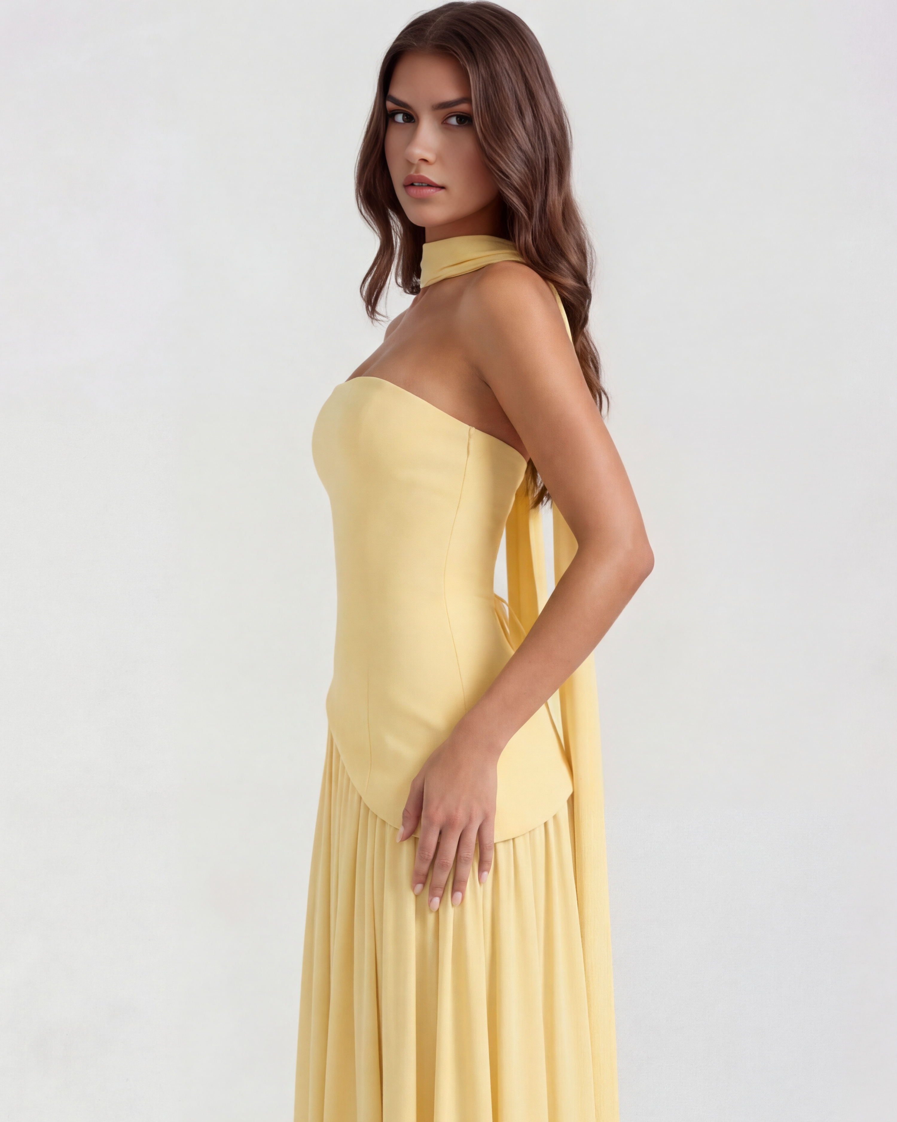 Structured bodice crepe maxi dress for women | Serena